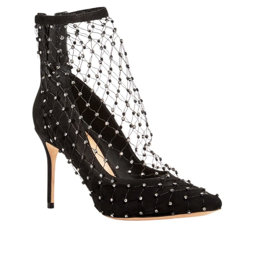 SCHUTZ CHAYA Black Mesh Crystal Studded Stiletto HEELS SZ 7.5